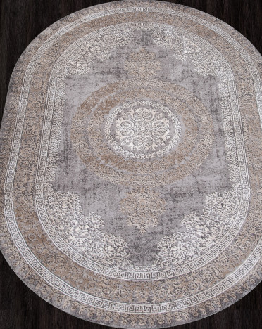 Ковер турецкий 04073C ARMINA (PP Heatset Высокоплотный, бежевый, серый) овальный